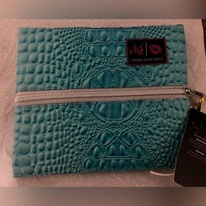 Makeup Junkie Bags Teal Croc-Embossed Cosmetic Pouch